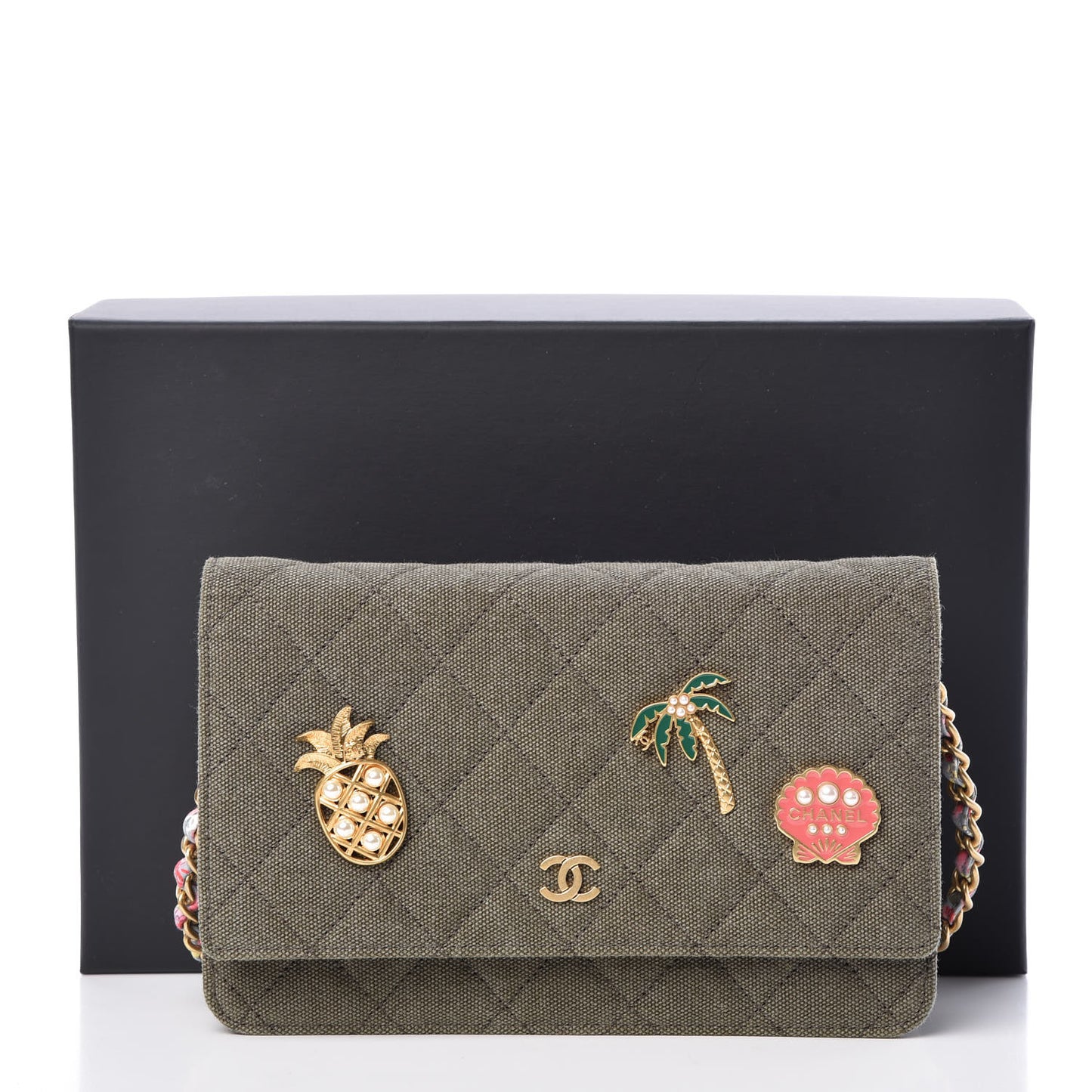 Canvas Quilted Coco Cuba Charms Wallet On Chain WOC Khaki
