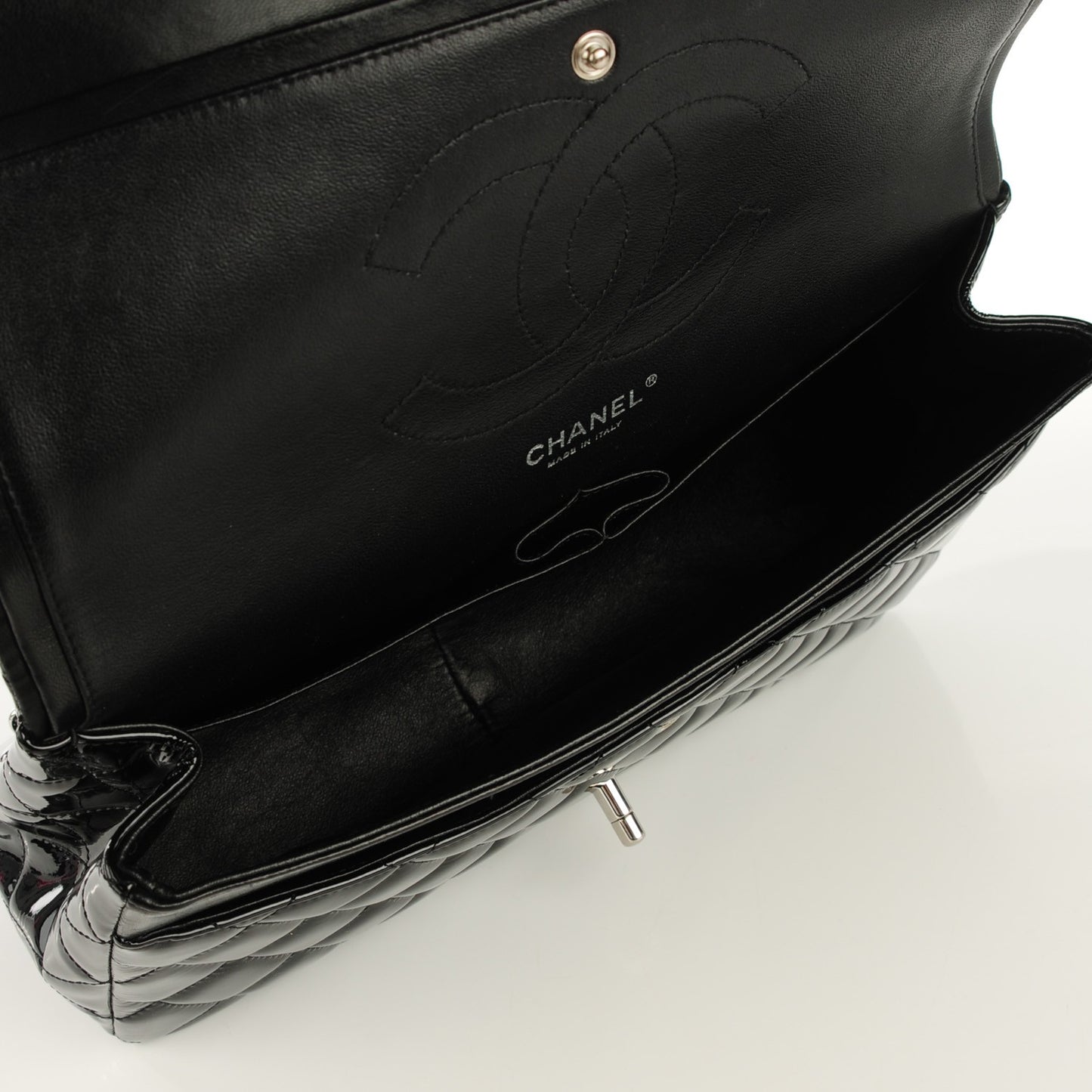 Patent Quilted Jumbo Double Flap Black