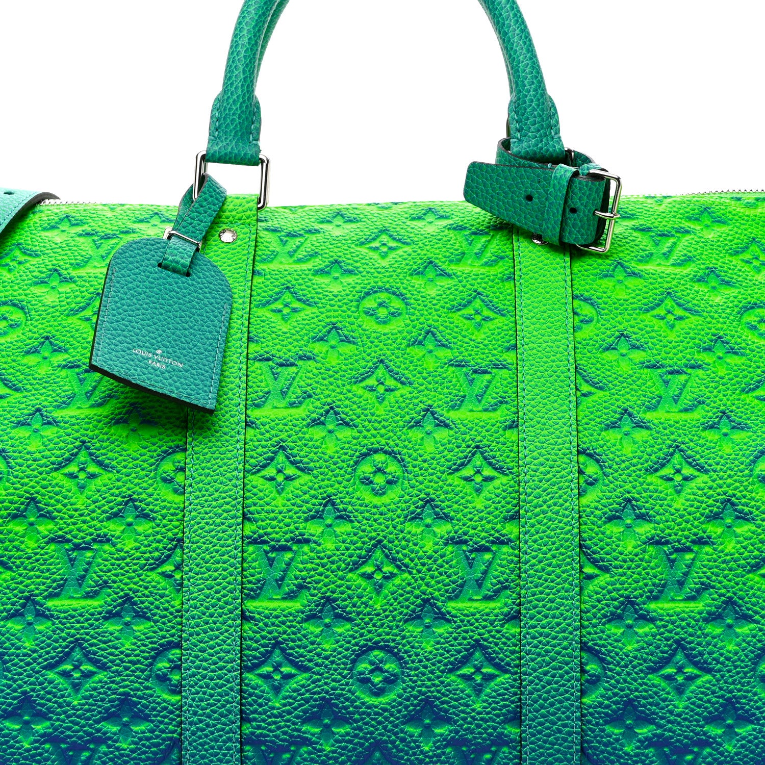 Louis Vuitton Taurillon Illusion Keepall Bandouliere 50 Bleu Vert 6 of 8