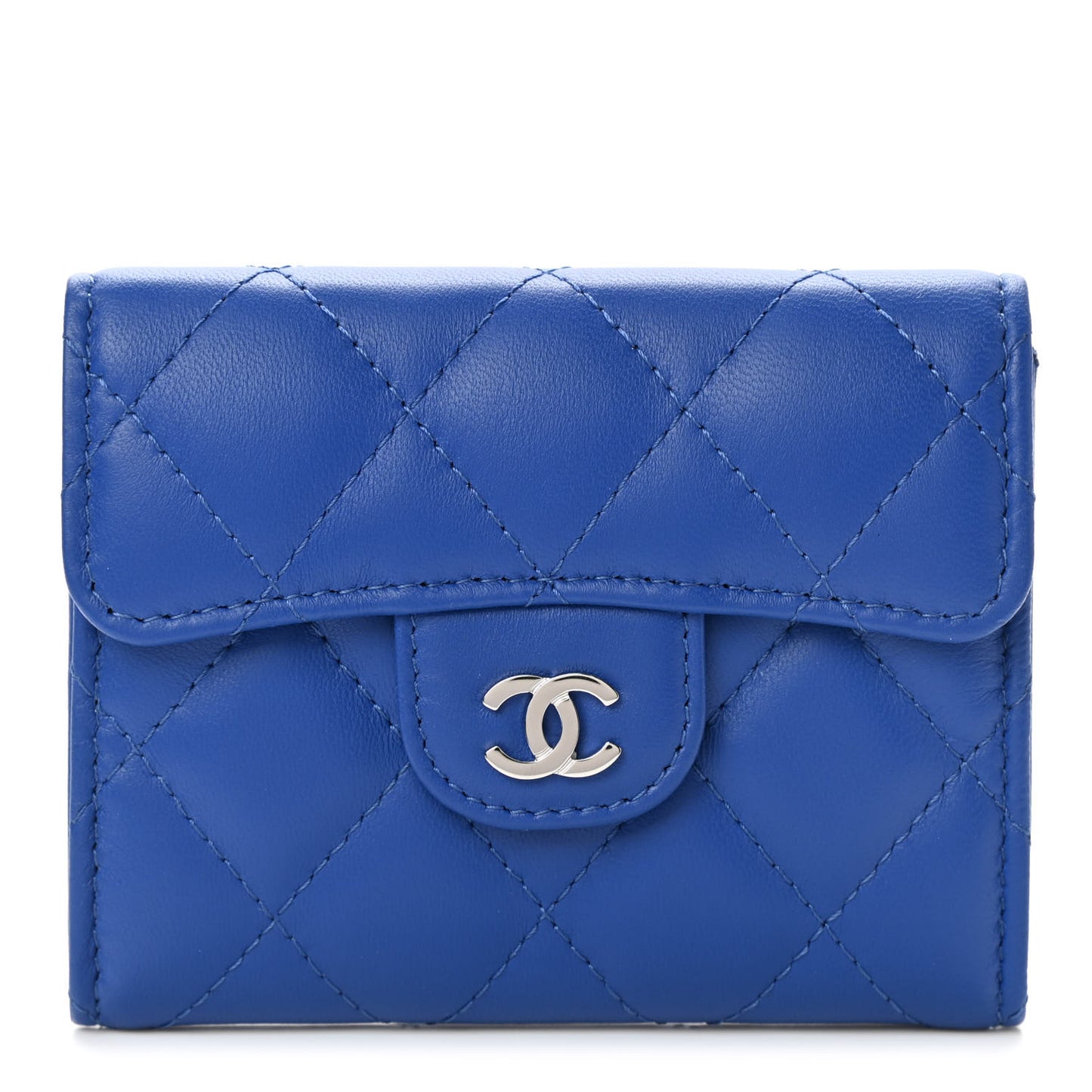 Lambskin Quilted Flap Card Holder Wallet Royal Blue