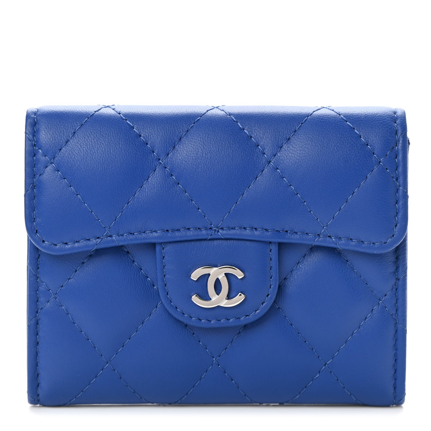 Chanel Lambskin Quilted Flap Card Holder Wallet Royal Blue 1 of 8