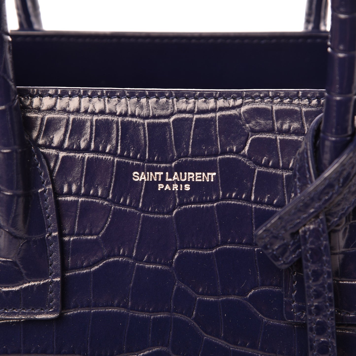 Calfskin Crocodile Embossed Baby Sac De Jour Navy