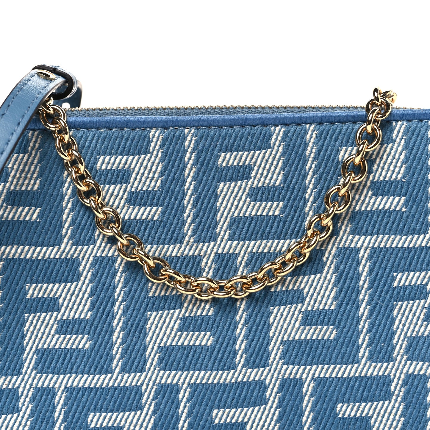 Denim Effect Fabric Jacquard FF Baguette Pouch Blue