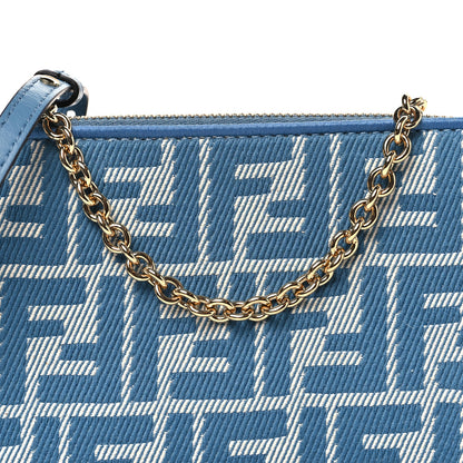 Fendi Denim Effect Fabric Jacquard FF Baguette Pouch Blue 8 of 11