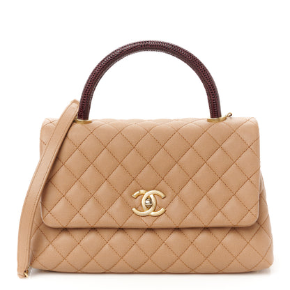 Chanel Caviar Lizard Embossed Quilted Small Coco Handle Flap Dark Beige 1 of 11