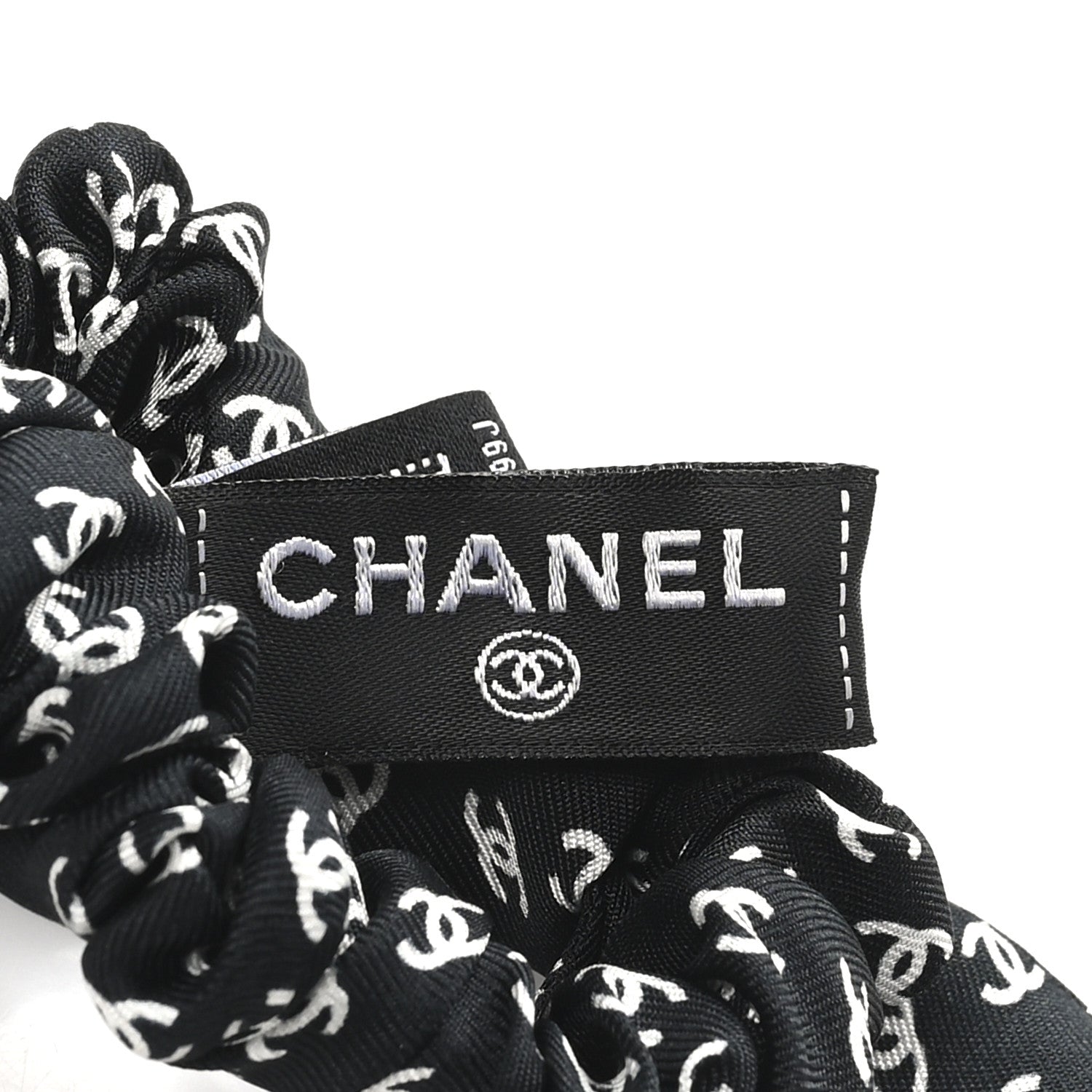 Chanel Silk Twill CC Scarf Hair Tie Black White 3 of 4