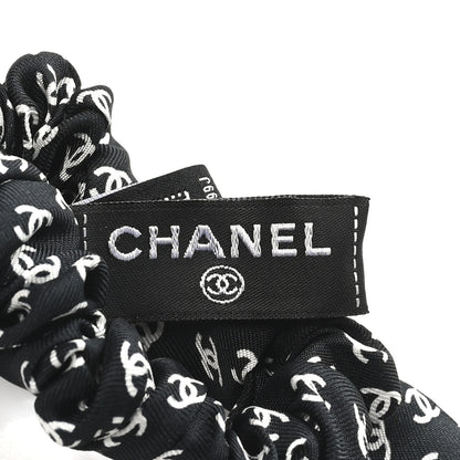 Chanel Silk Twill CC Scarf Hair Tie Black White 3 of 4