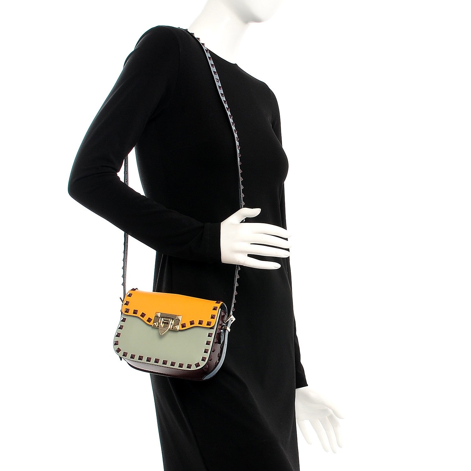 Valentino Garavani Vitello Colorblock Small Rockstud Flap Saddle Bag Multicolor 2 of 8