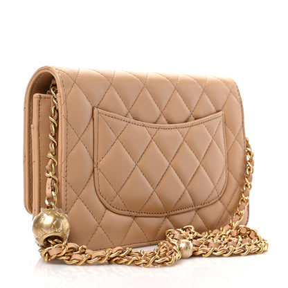 Chanel Lambskin Quilted CC Pearl Crush Wallet on Chain WOC Light Beige 3 of 9