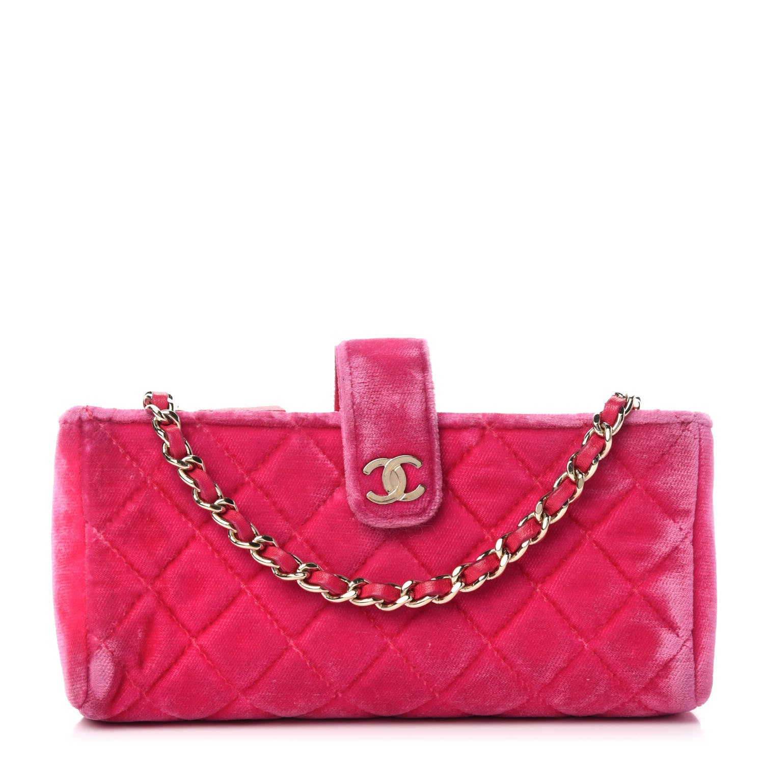 Chanel Velvet Quilted Mini Phone Holder Crossbody Bag Pink 1 of 15