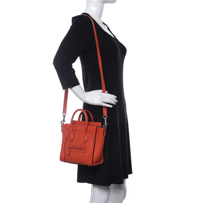 Celine Drummed Calfskin Nano Luggage Vermillion 2 of 10