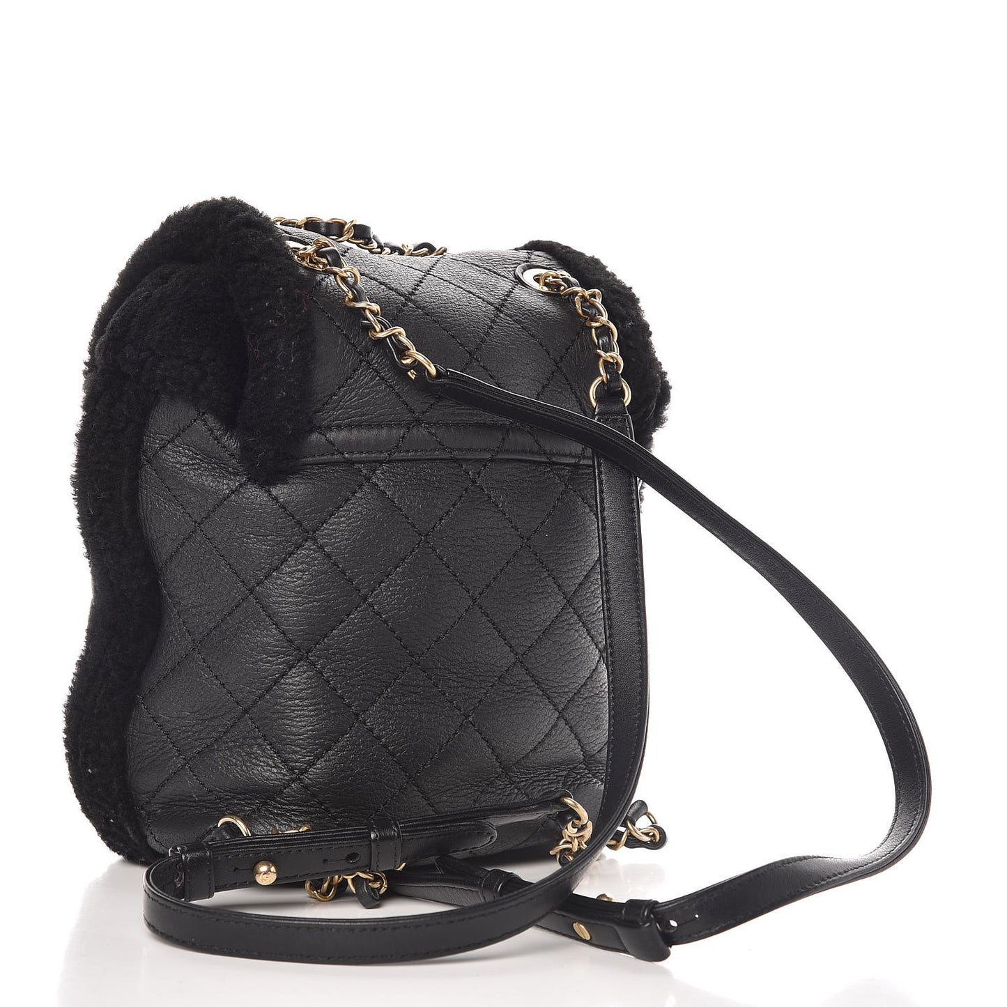Lambskin Shearling Quilted CC Backpack Black