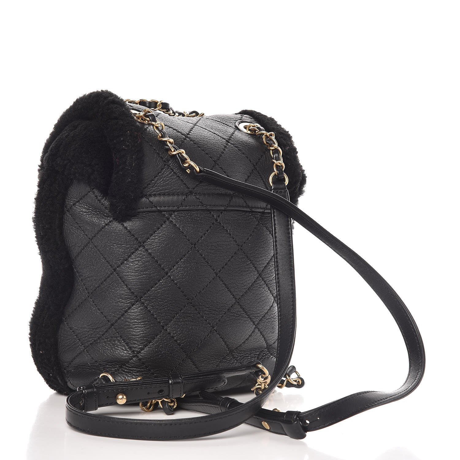 Chanel Lambskin Shearling Quilted CC Backpack Black 3 of 9