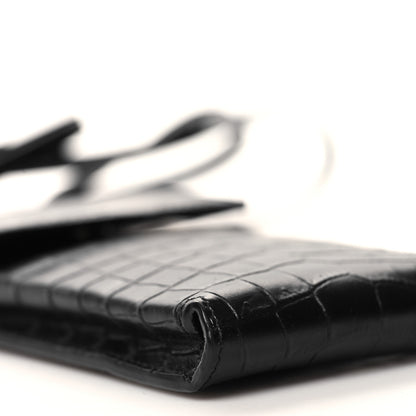 Saint Laurent Calfskin Crocodile Embossed Phone Holder Crossbody Black 8 of 9