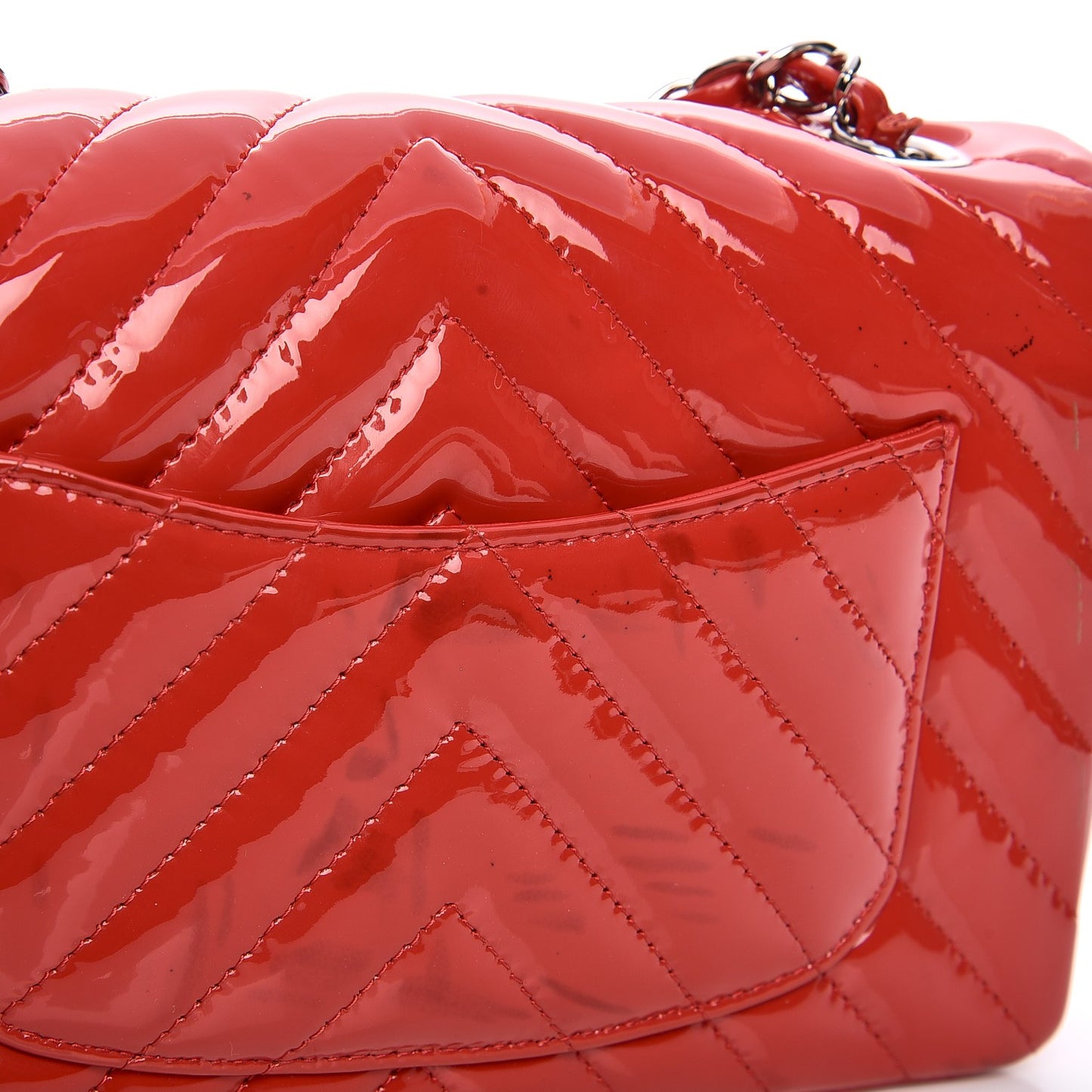 Patent Chevron Quilted Mini Rectangular Flap Red