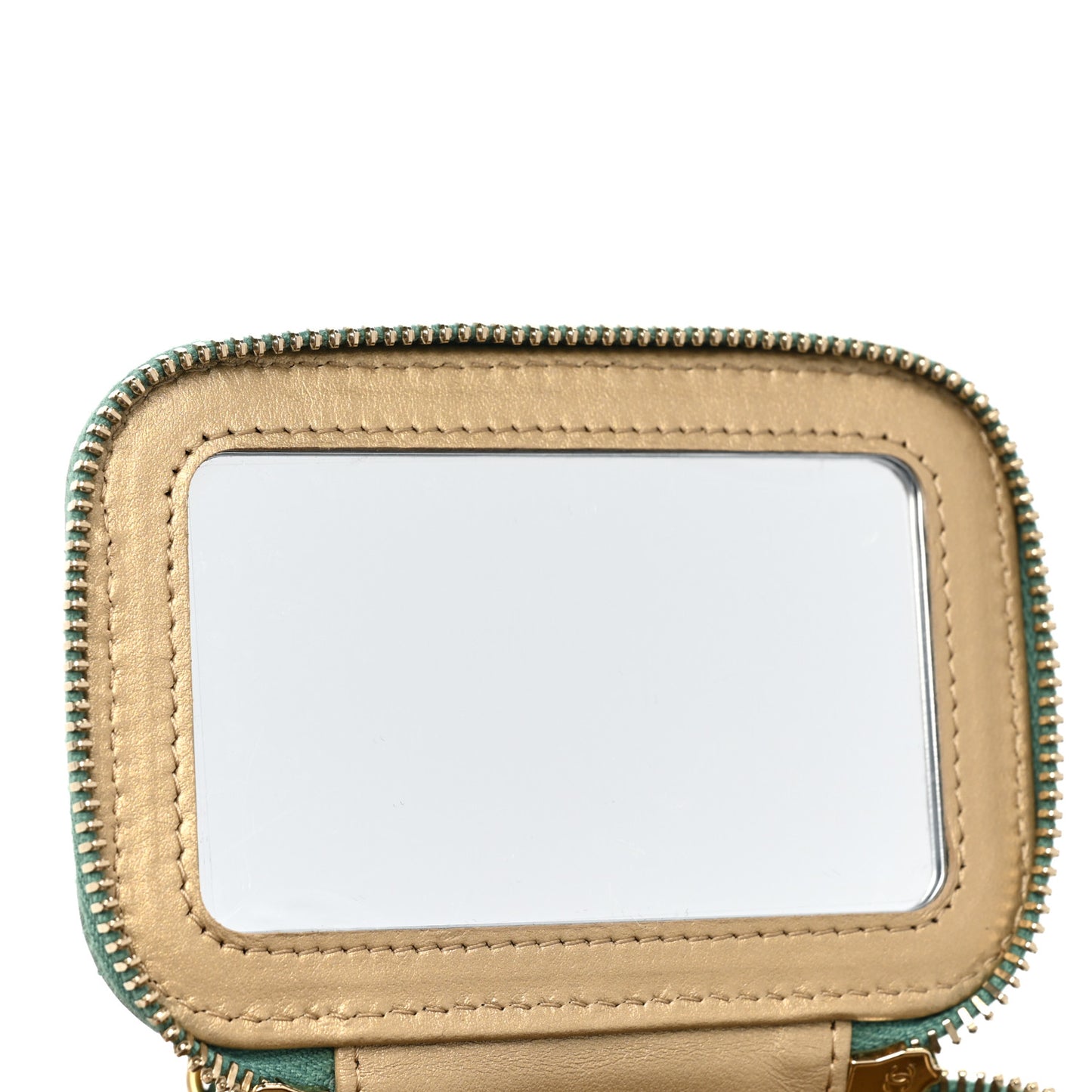 Lambskin Quilted Pearl Crush Mini Vanity Case With Chain Dark Green