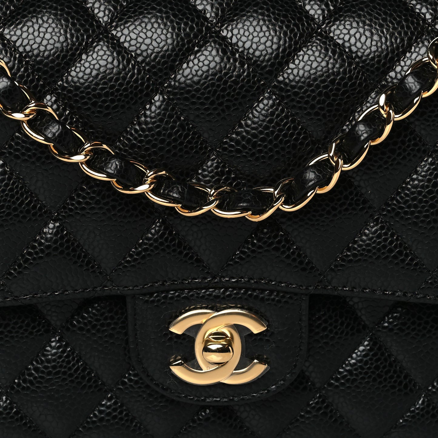 Caviar Quilted Medium Double Flap Black