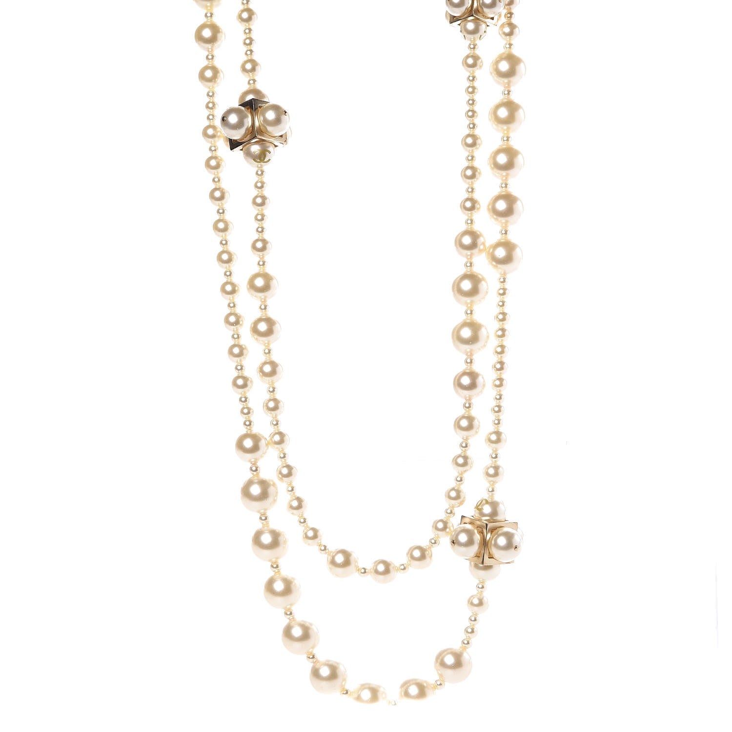 Chanel Pearl Double Strand CC Long Necklace Gold 1 of 4