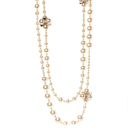 Chanel Pearl Double Strand CC Long Necklace Gold 1 of 4