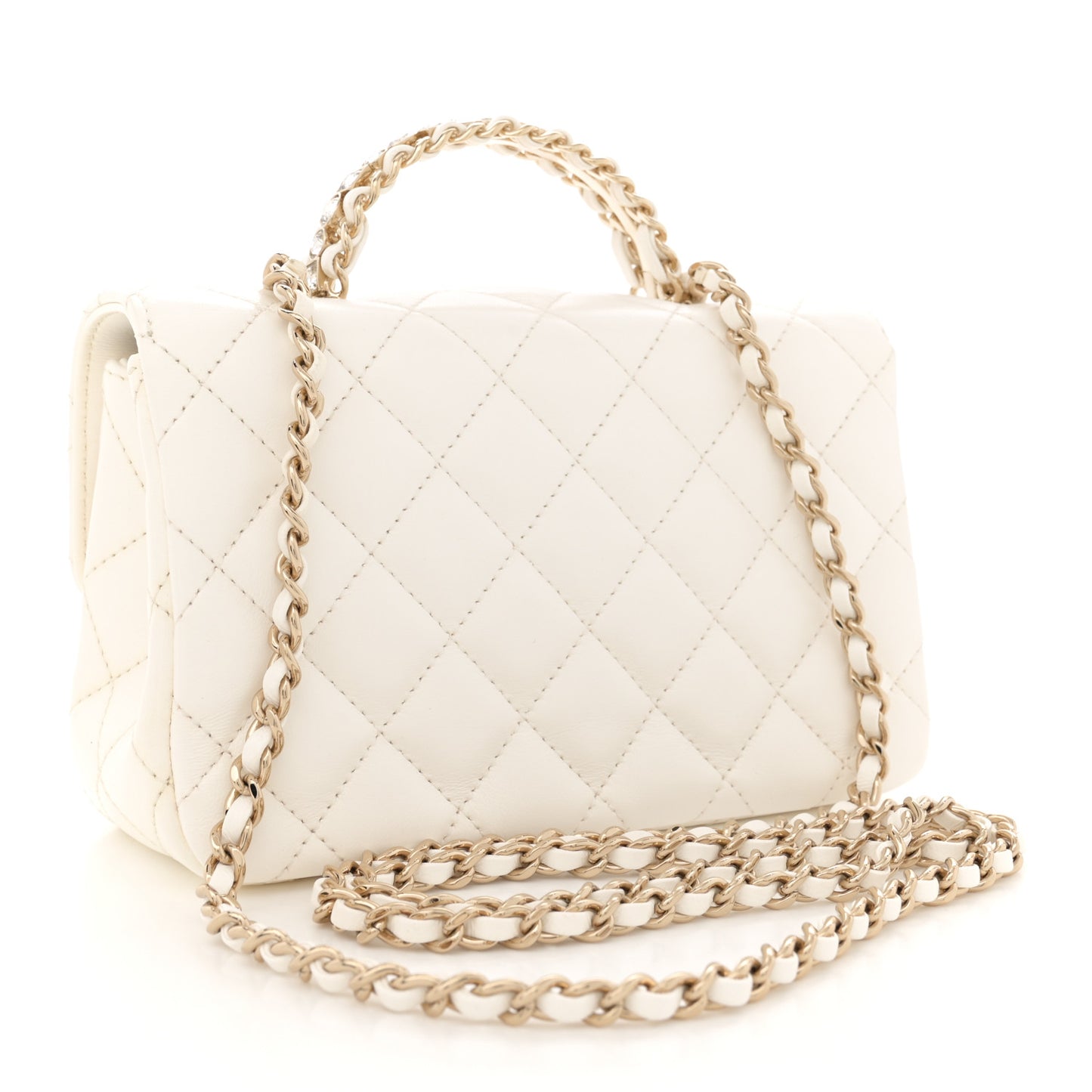 Lambskin Quilted Mini Crystal Top Handle Rectangular Flap White