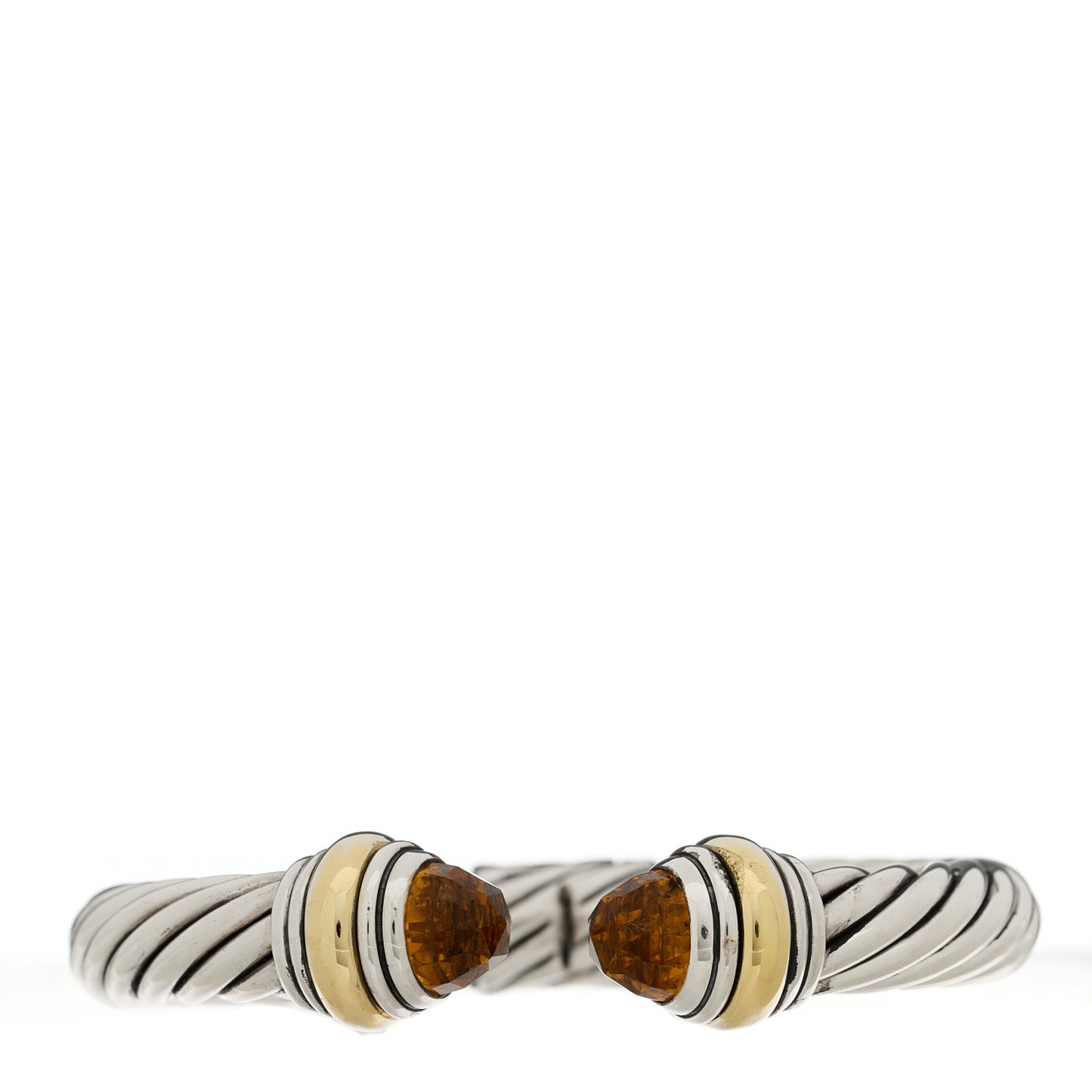 Sterling Silver 14K Yellow Gold Citrine 10mm Cable Classics Hinged Bracelet