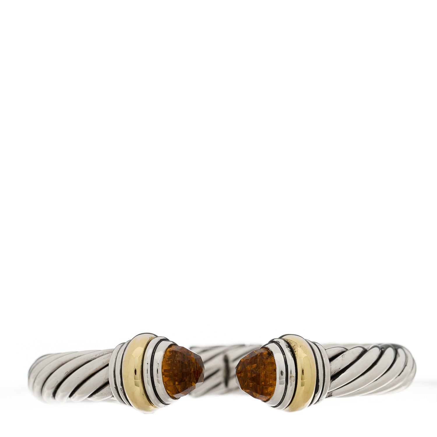 David Yurman Sterling Silver 14K Yellow Gold Citrine 10mm Cable Classics Hinged Bracelet 1 of 3