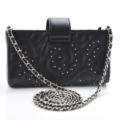 Chanel Lambskin Camellia Studded Clutch With Chain Black 2 of 11