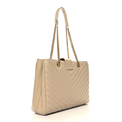 Saint Laurent Grain De Poudre Matelasse Chevron Monogram Shopping Bag Nude Powder 3 of 15