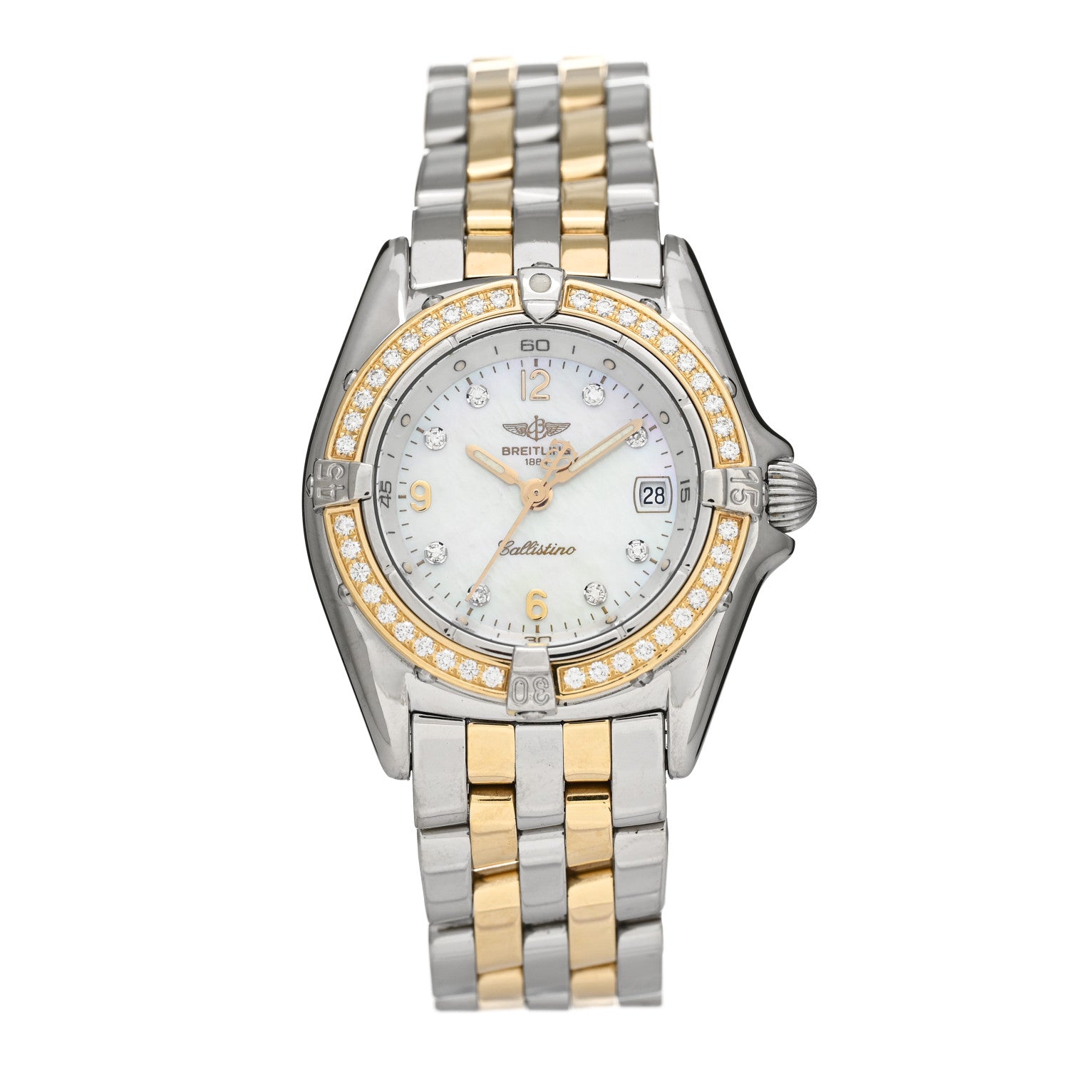 Breitling Stainless Steel 18K Yellow Gold Diamond Bezel Mother of Pearl 29mm Callistino Quartz Watch D52045 1 of 4