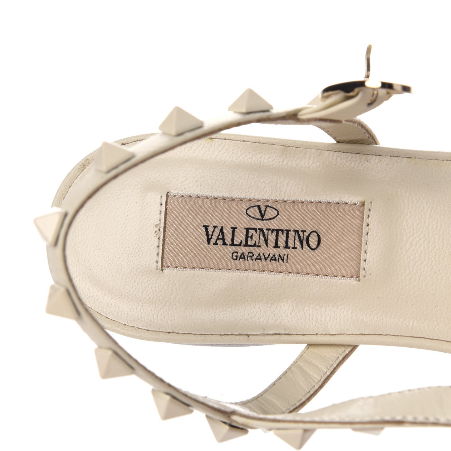 Calfskin Lacquered Monochrome Rockstud Gladiator Flat Sandals 36 Ivory