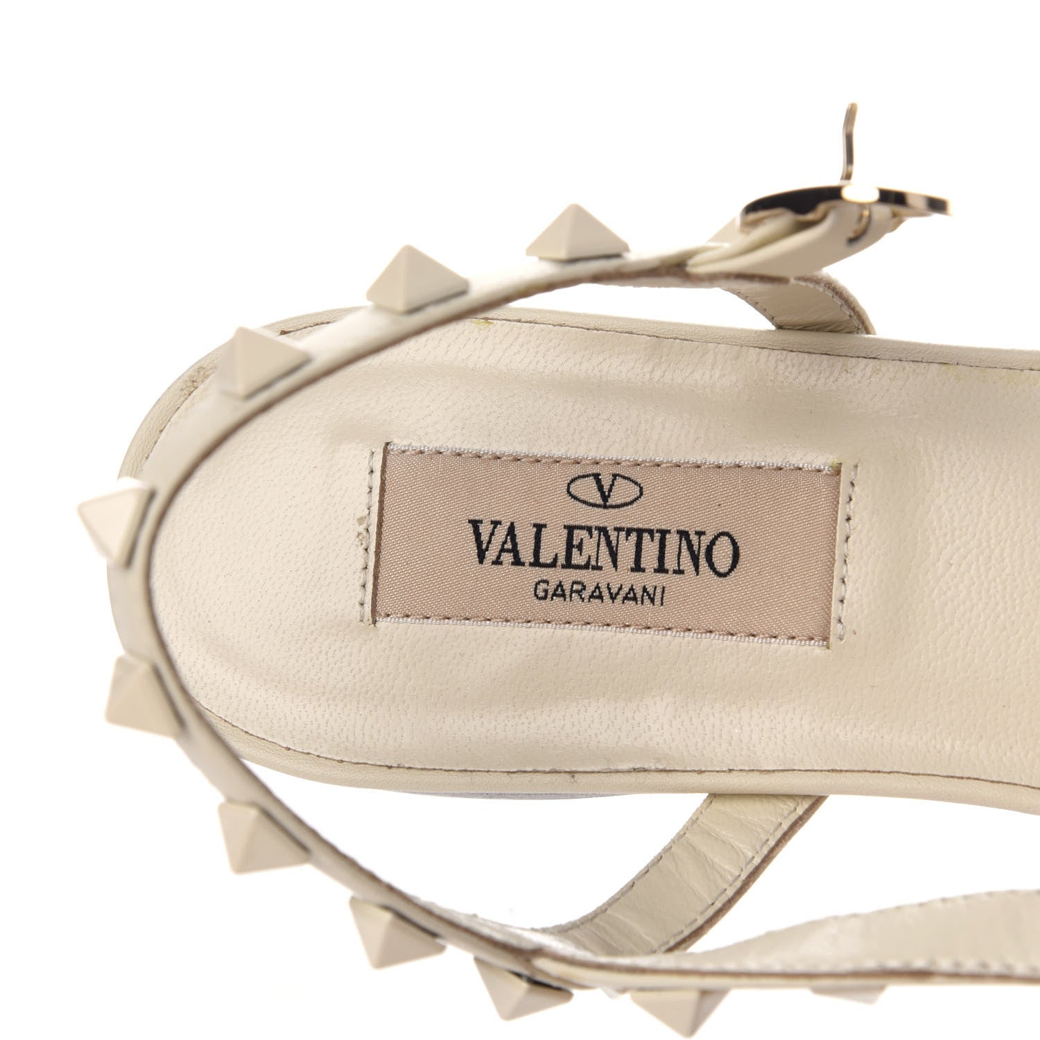 Valentino Garavani Calfskin Lacquered Monochrome Rockstud Gladiator Flat Sandals 36 Ivory 7 of 7
