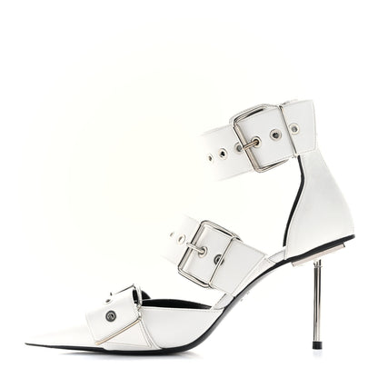 Balenciaga Shiny Kidskin Point Toe Buckle Pumps 37.5 White 1 of 11