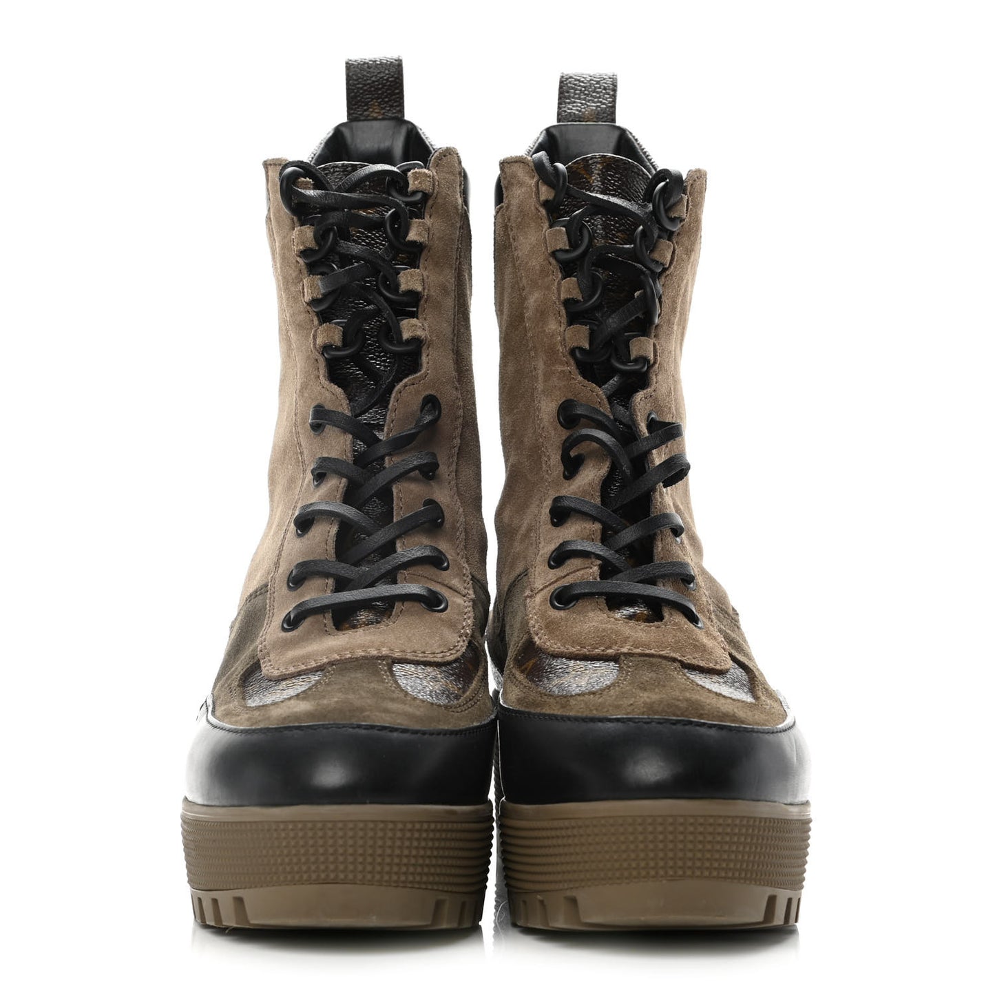Suede Calfskin Monogram Laureate Platform Desert Boots 39.5 Taupe