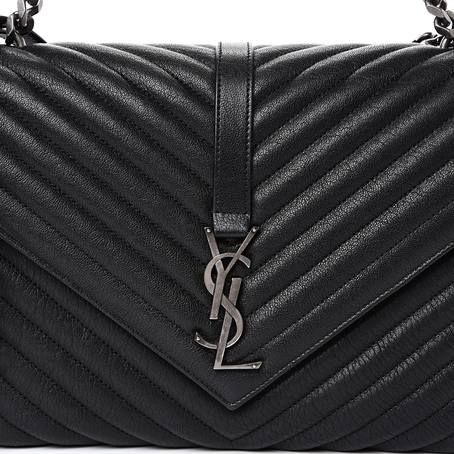 Sheepskin Matelasse Chevron Monogram Large College Satchel Black