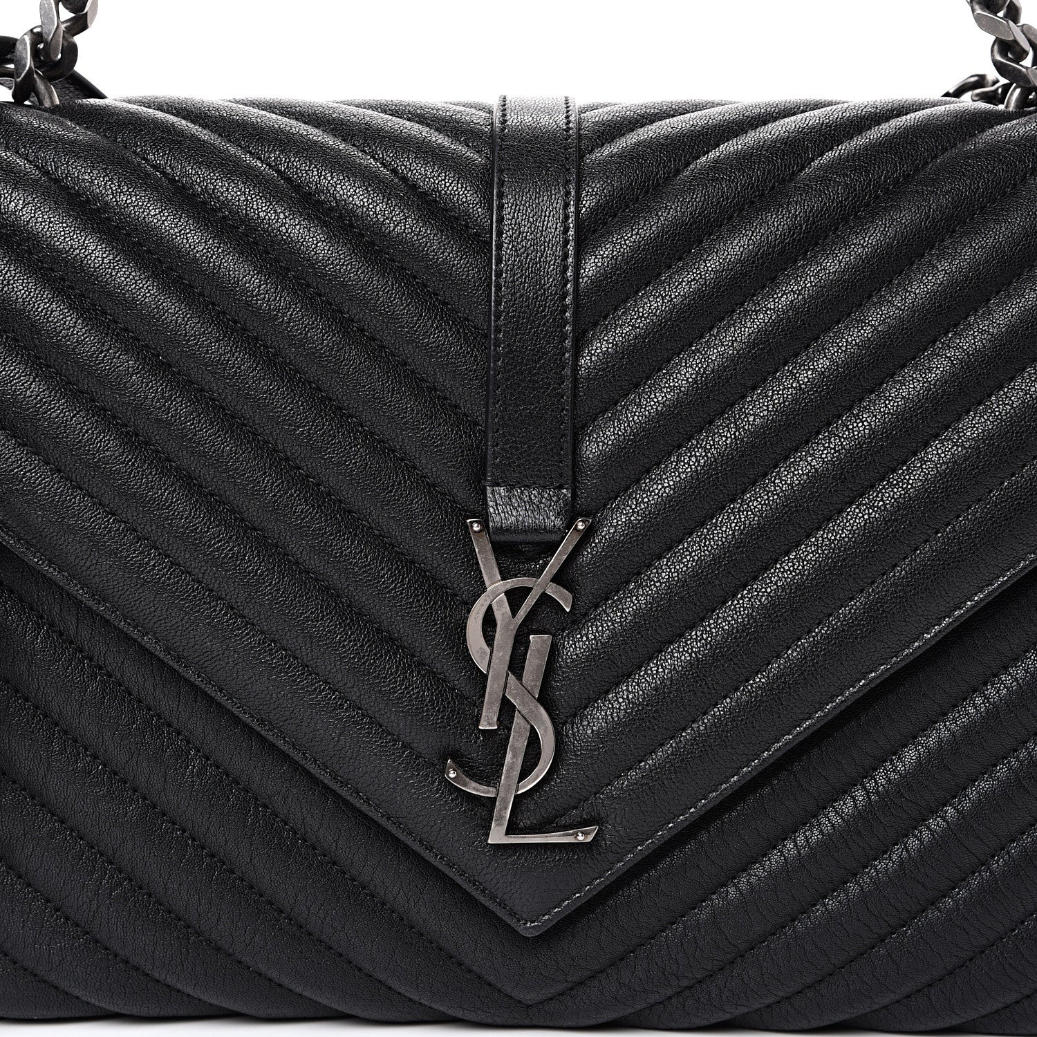 Saint Laurent Sheepskin Matelasse Chevron Monogram Large College Satchel Black 7 of 10