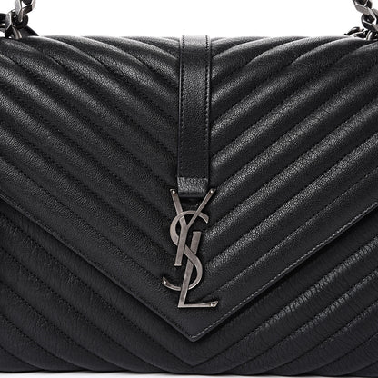 Saint Laurent Sheepskin Matelasse Chevron Monogram Large College Satchel Black 7 of 10