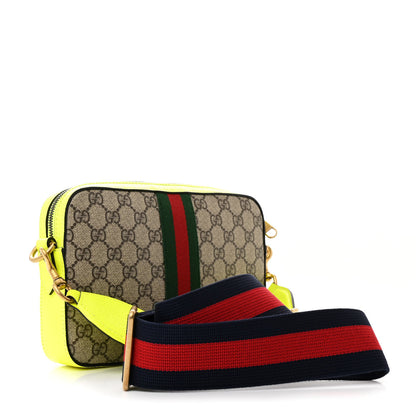 Gucci GG Supreme Monogram Textured Dollar Calfskin Web Ophidia Wristlet Shoulder Bag Beige Ebony Yellow 3 of 10