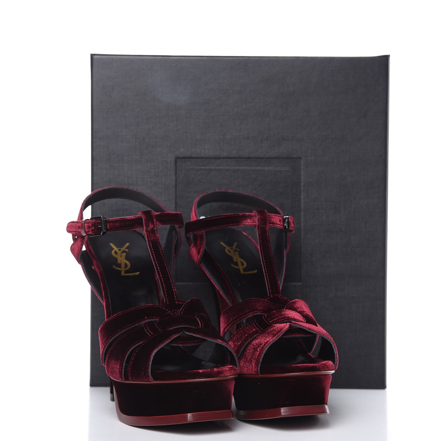 Saint Laurent Velvet Tribute 105 Platform Sandals 38.5 Burgundy 10 of 10