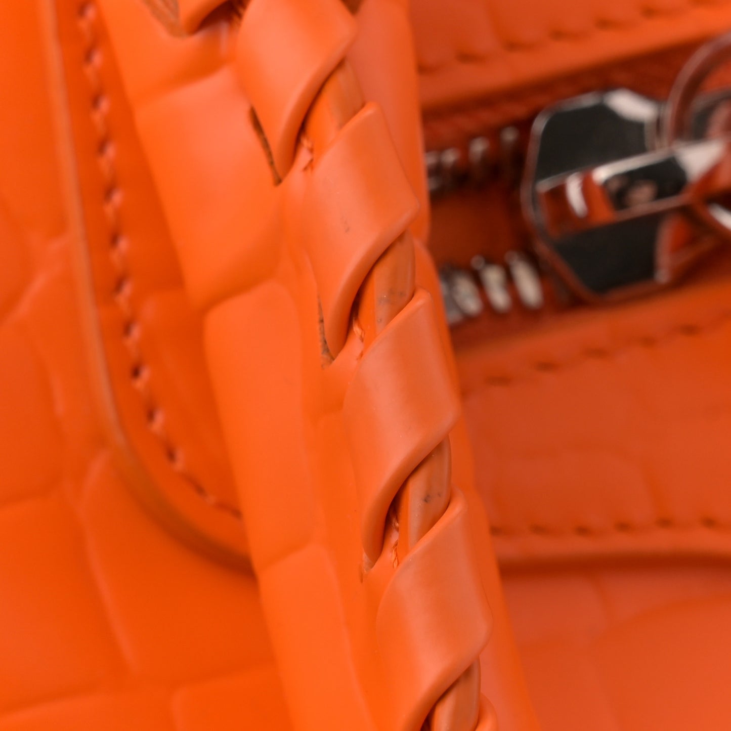 Semi Shiny Calfskin Crocodile Embossed Neo Classic Silver Hardware Large Top Handle Bag Orange
