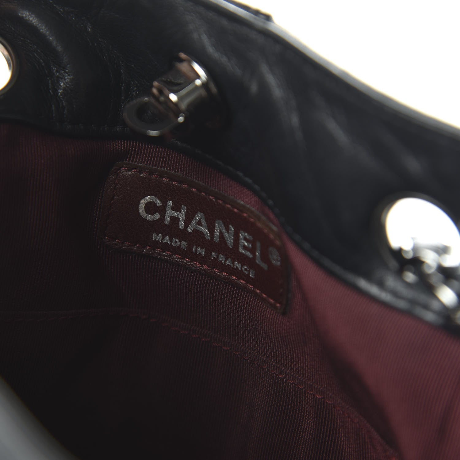 Chanel Lambskin Quilted Pile Ou Face Drawstring Bag Black 7 of 9
