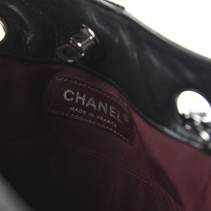 Chanel Lambskin Quilted Pile Ou Face Drawstring Bag Black 7 of 9
