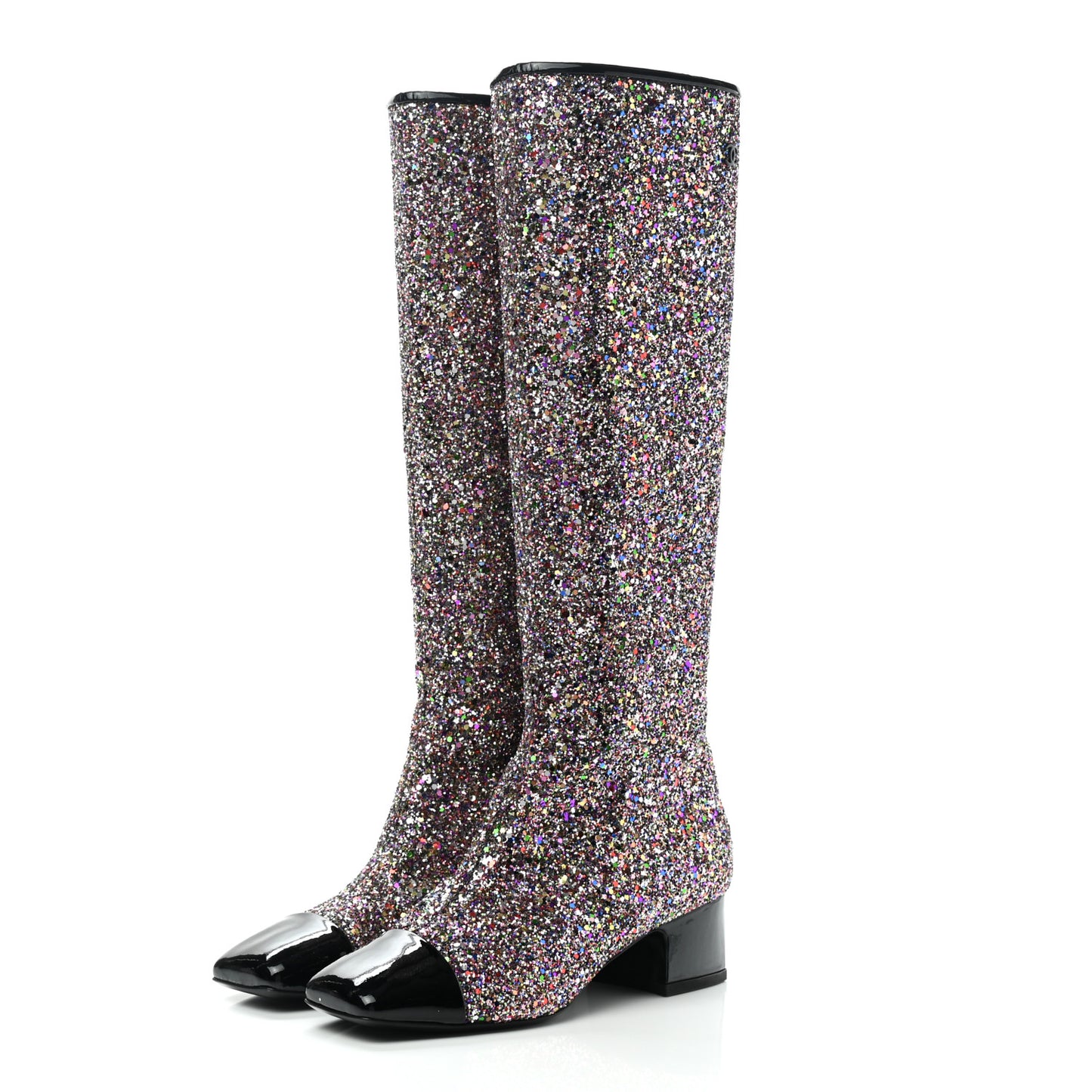 Glitter Patent Calfskin Cap Toe Fantasy High Boots 35.5 Multicolor Black