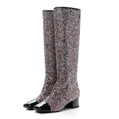 Chanel Glitter Patent Calfskin Cap Toe Fantasy High Boots 35.5 Multicolor Black 3 of 8