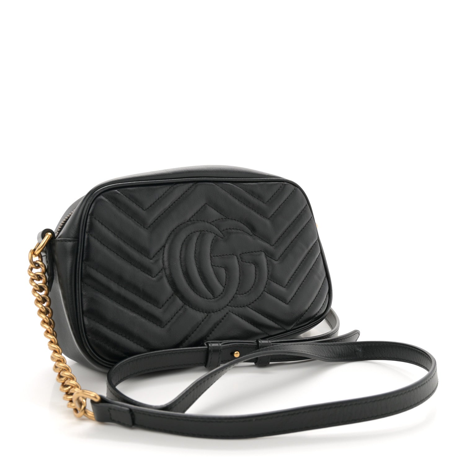 Gucci Calfskin Matelasse Small GG Marmont Chain Shoulder Bag Black 3 of 12
