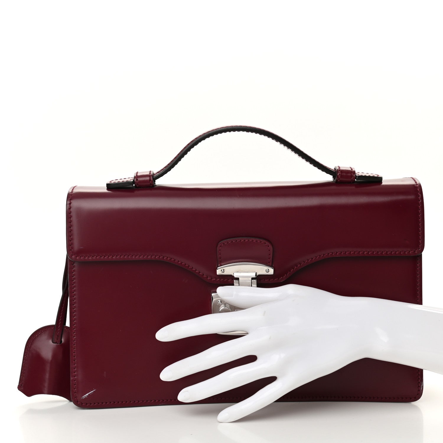 Gucci Regent Calfskin Small Lady Lock Briefcase Clutch Purple Wine 2 of 12