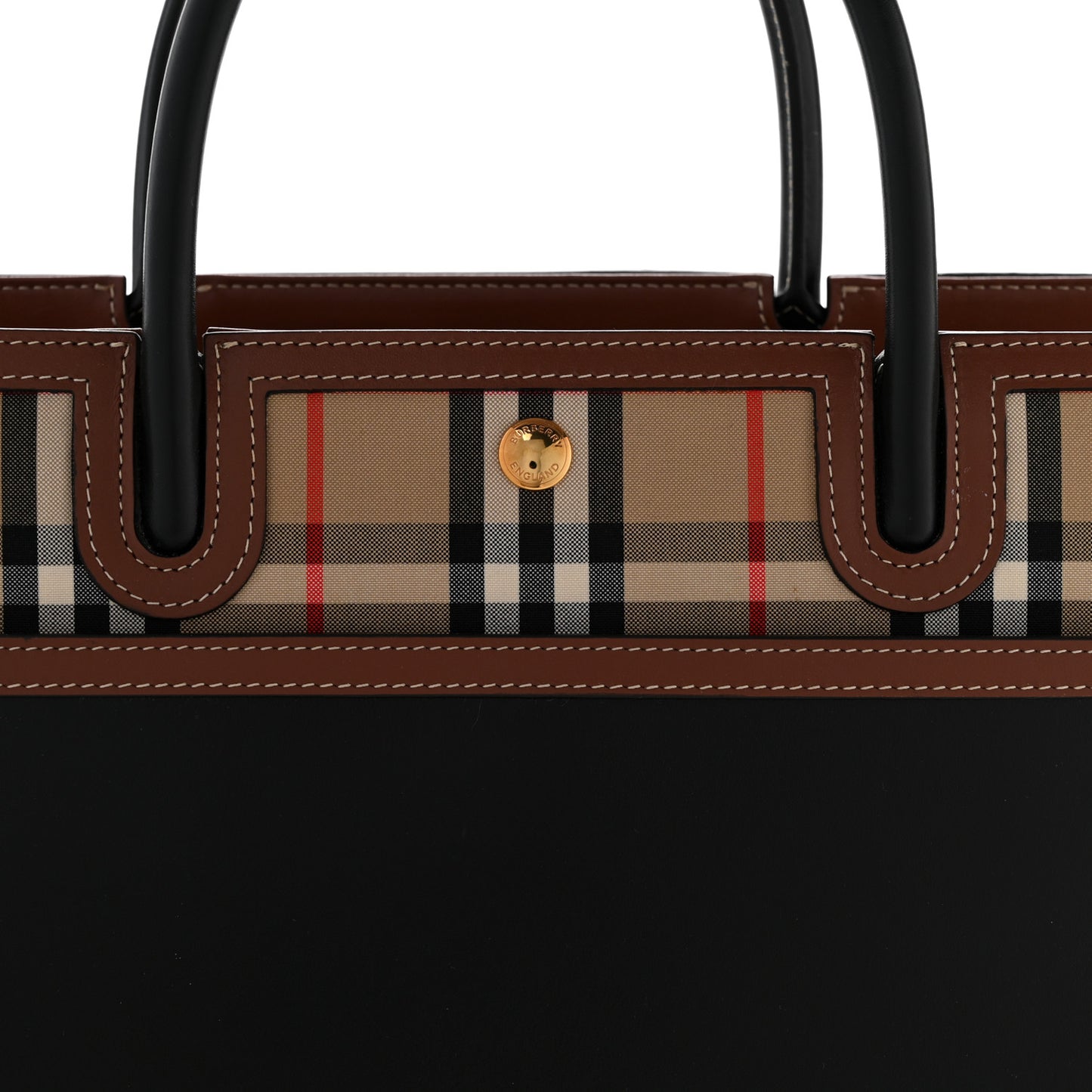 Calfskin Vintage Check Medium Two Handle Title Bag Black