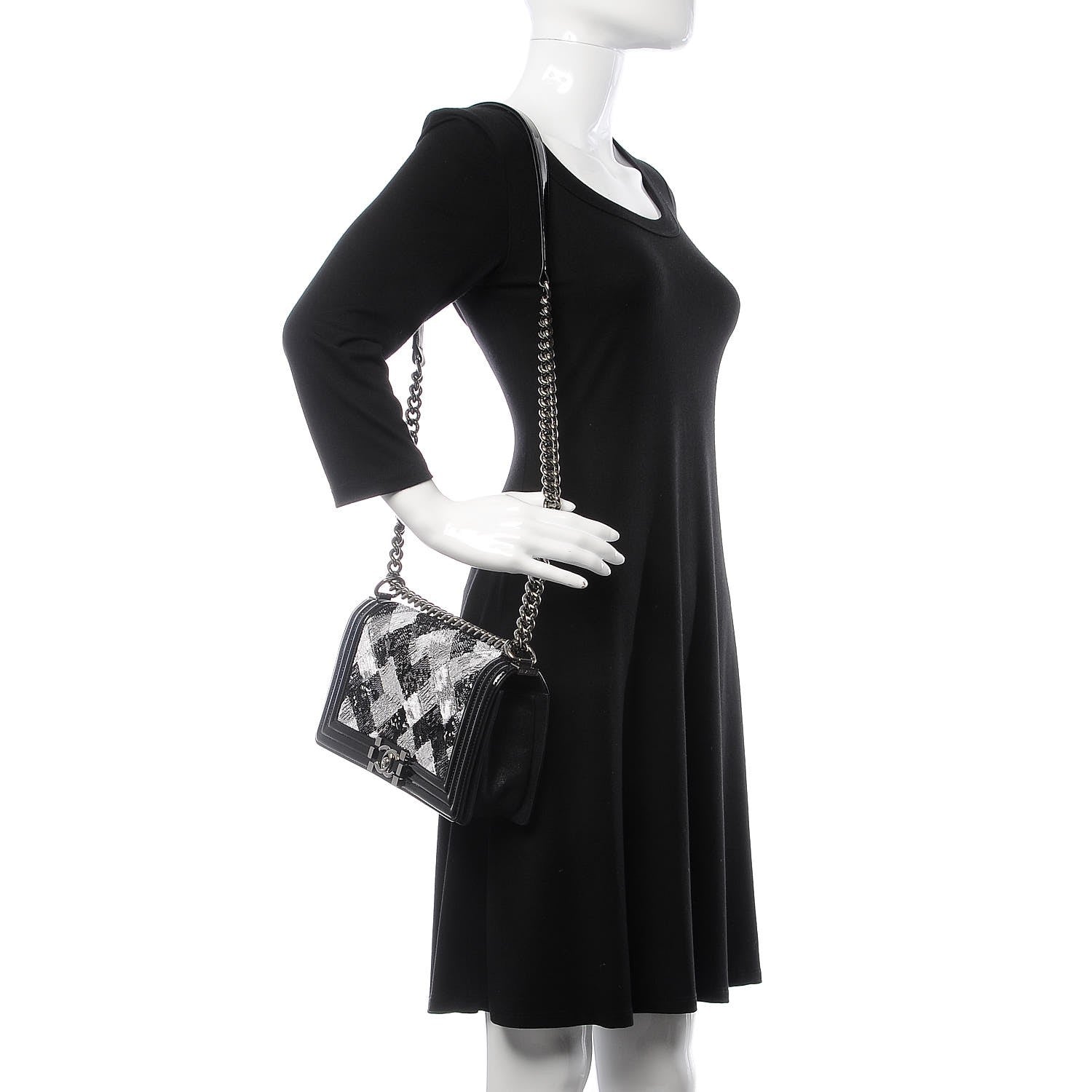 Chanel Patent Iridescent Calfskin Sequin Medium Boy Flap Bag Black 2 of 8