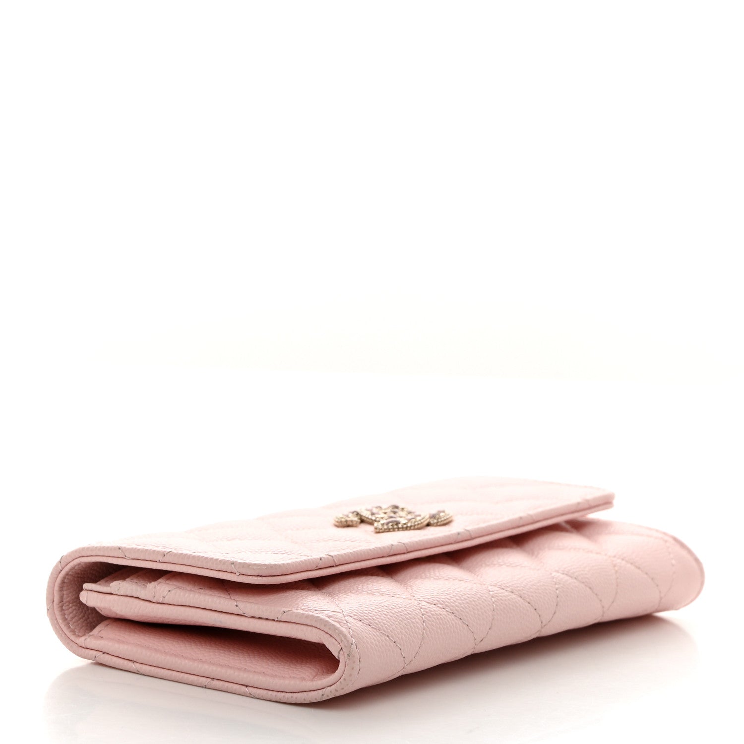 Chanel Caviar Quilted Crystal CC Large Gusset Flap Wallet Pink 4 of 8