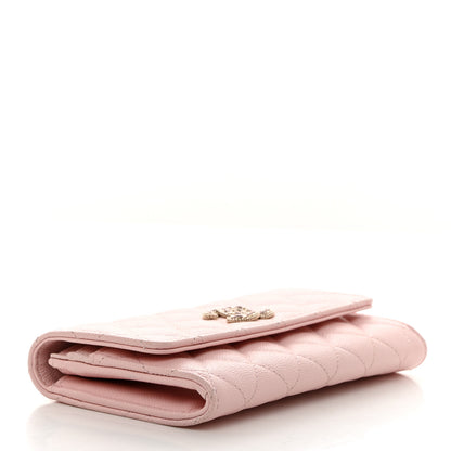 Chanel Caviar Quilted Crystal CC Large Gusset Flap Wallet Pink 4 of 8