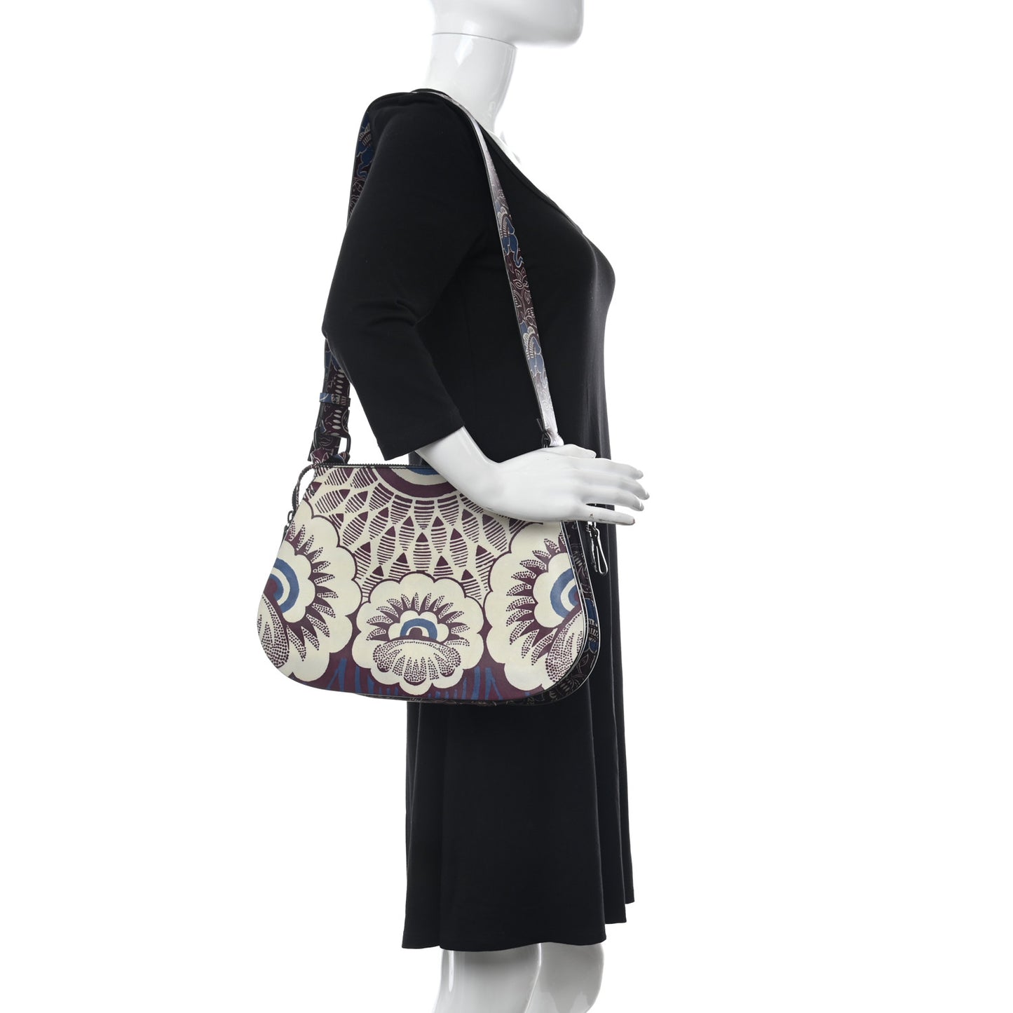 Calfskin Floral Print Mime Hobo Burgundy